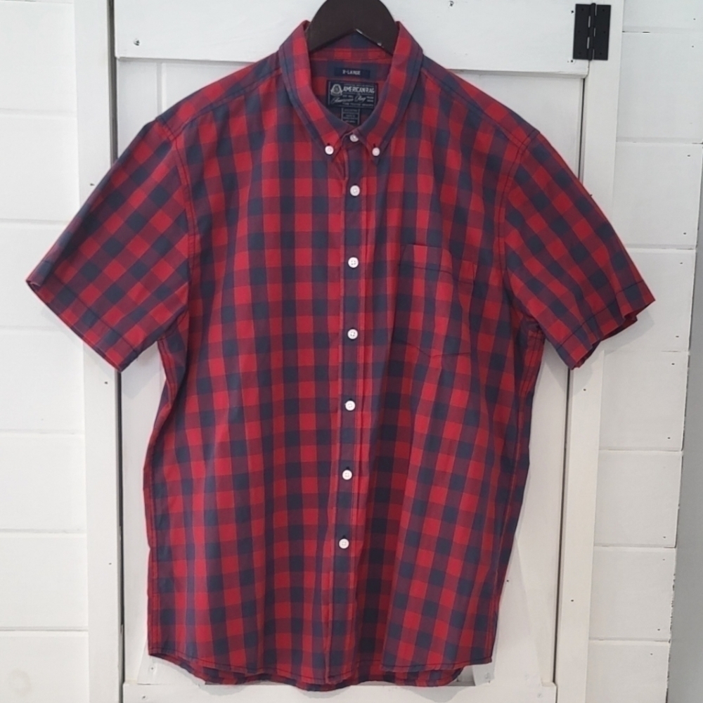 American Rag Men's Plaid Shortsleeve Button Up